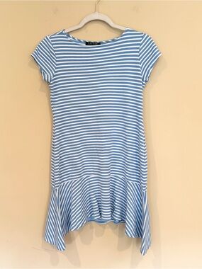 Ralph Lauren Blue & White Striped Short Sleeve Drop Hem Dress